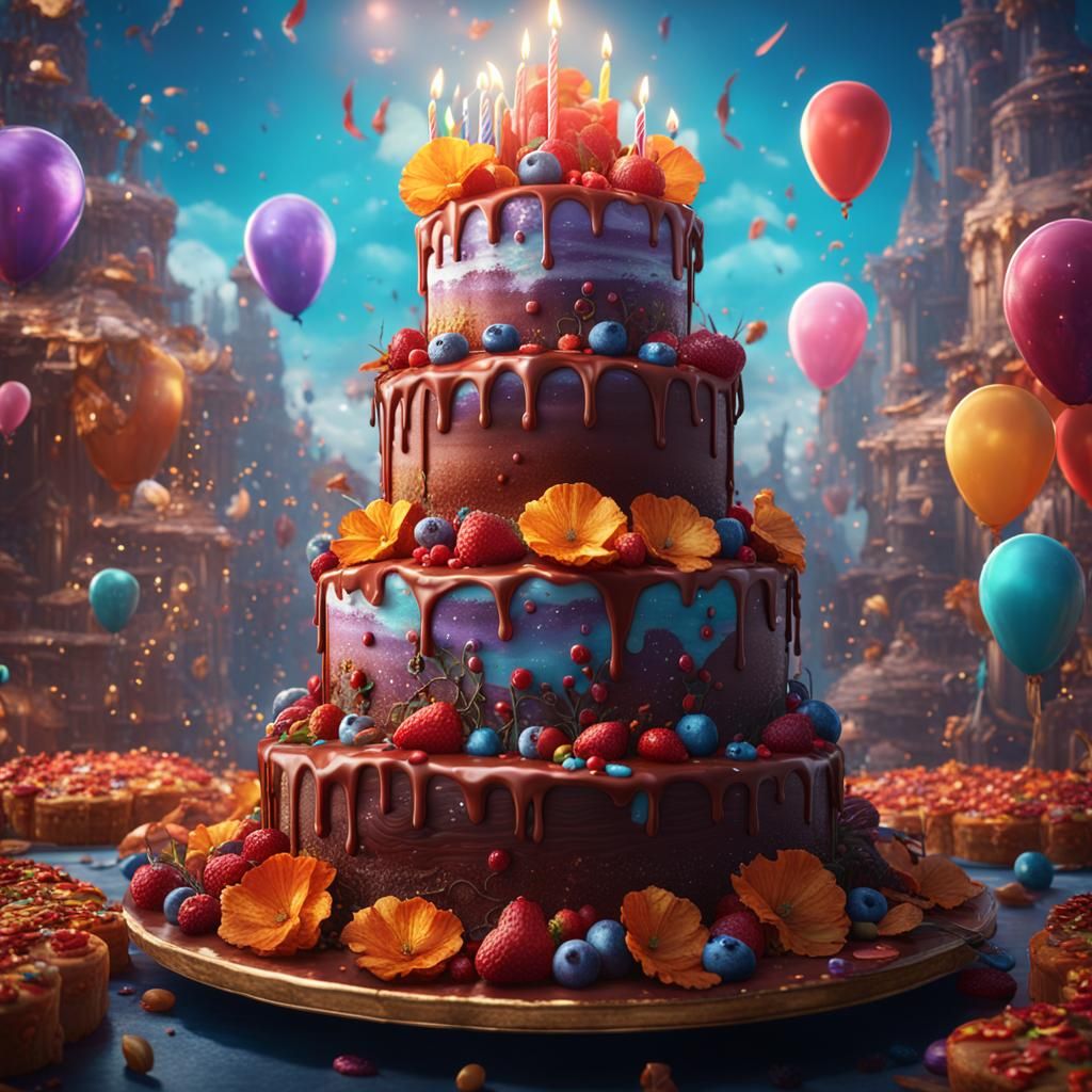 Fantastical Birthday Cake in Detailed Matte Painting