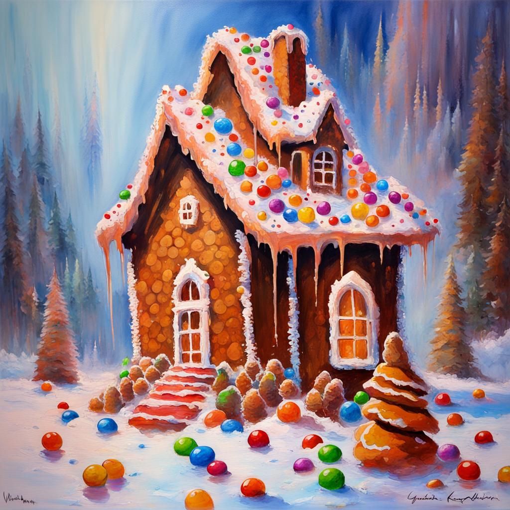 Candy Wonderland Gingerbread House: Acrylic Wet Wash Art