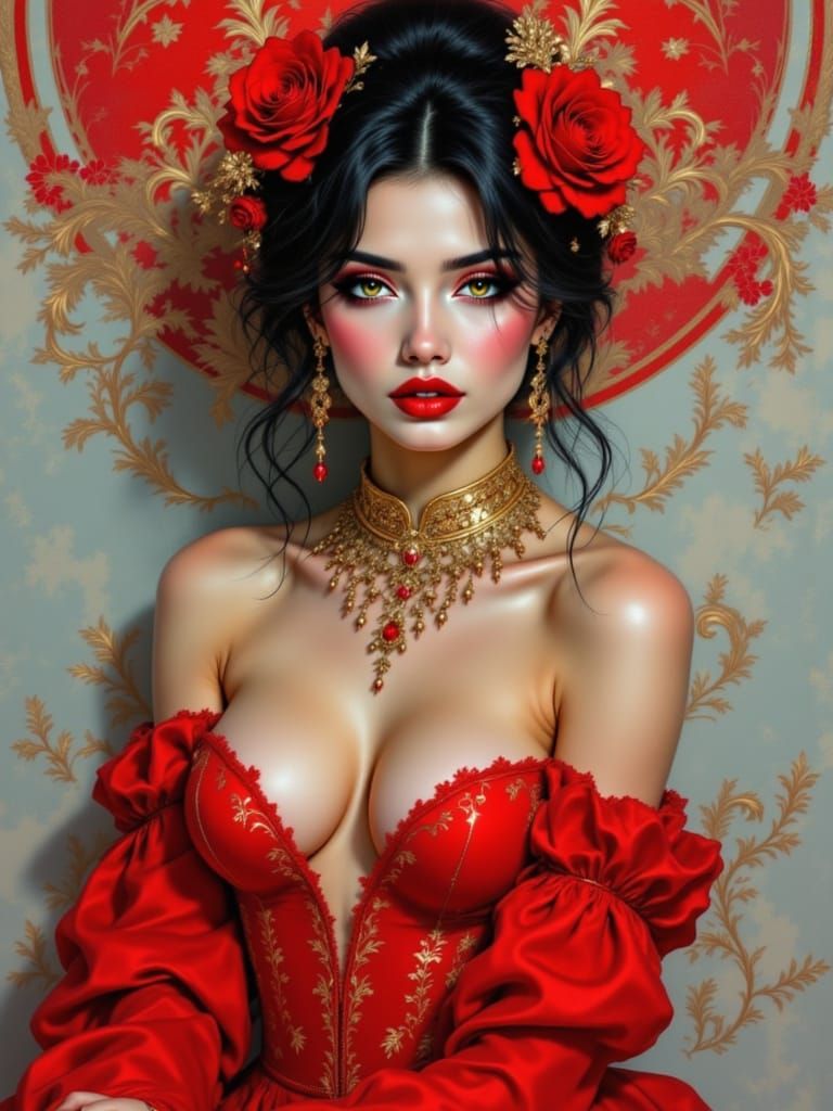 Luminous Lady in Crimson Silhouette