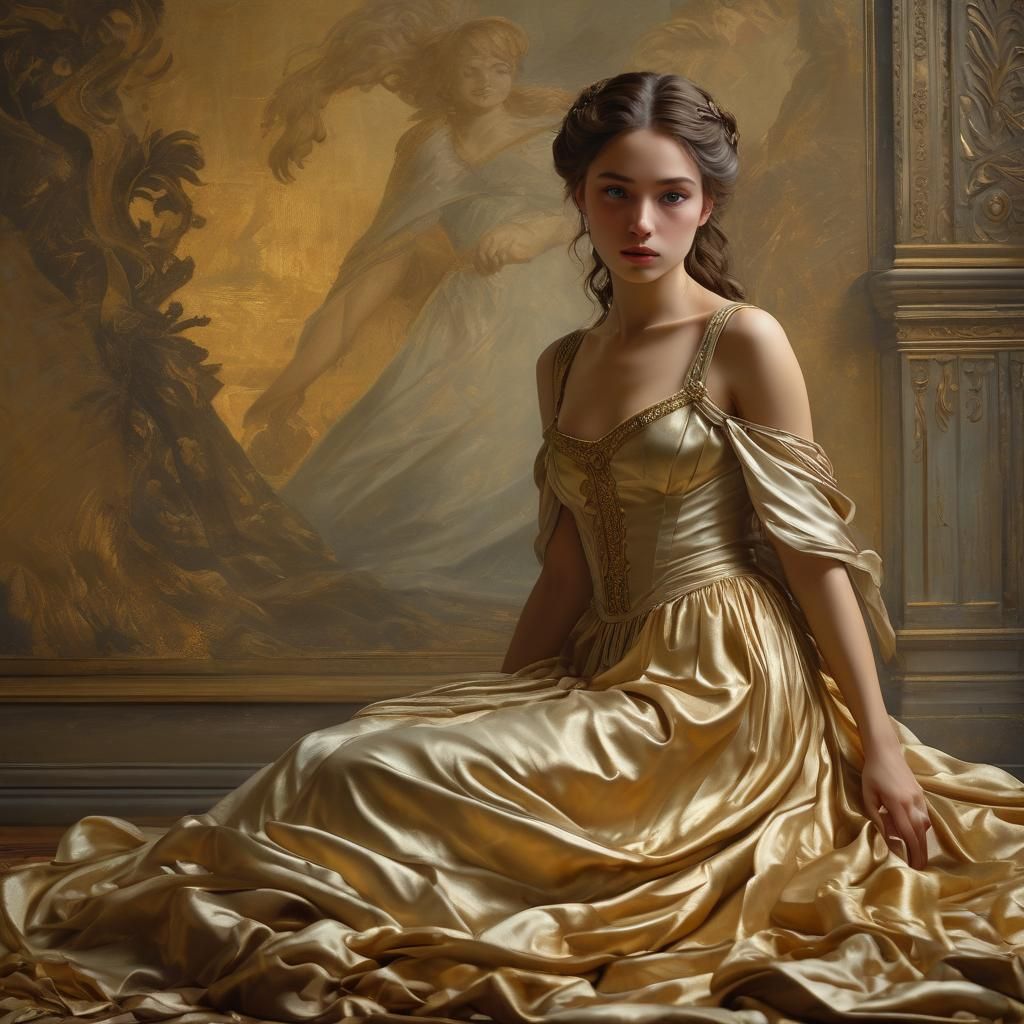 Renaissance Maiden Emerges from Painting in Oil