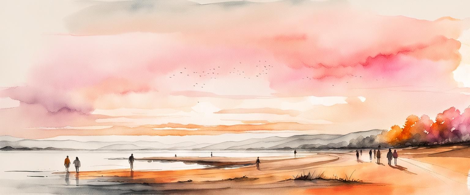 Golden Hour Beach Scene in Impressionist Expressionism