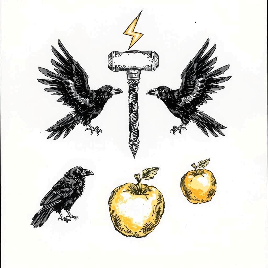 Norse Mythology Flash Tattoo Sheet: Blackwork Style