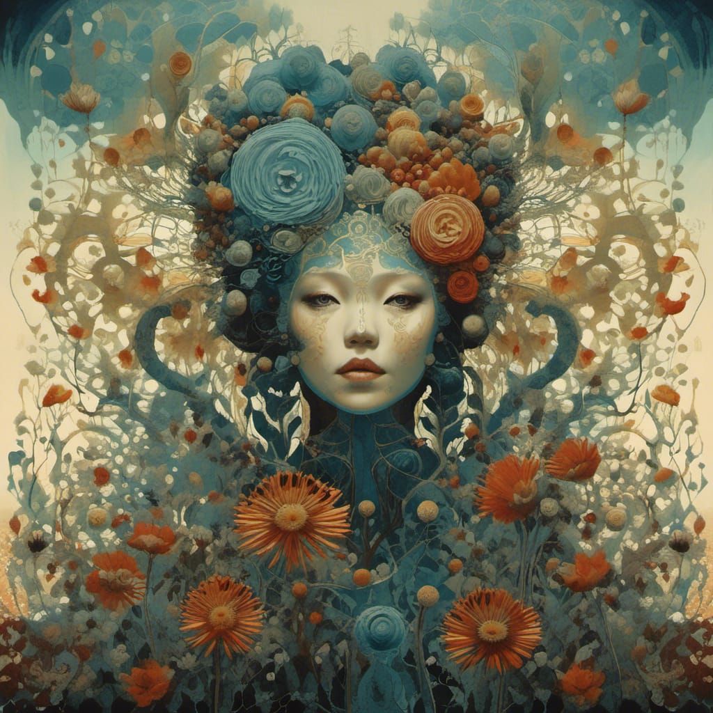 Intricate Textile Art Woman Portrait in Neural Network Style