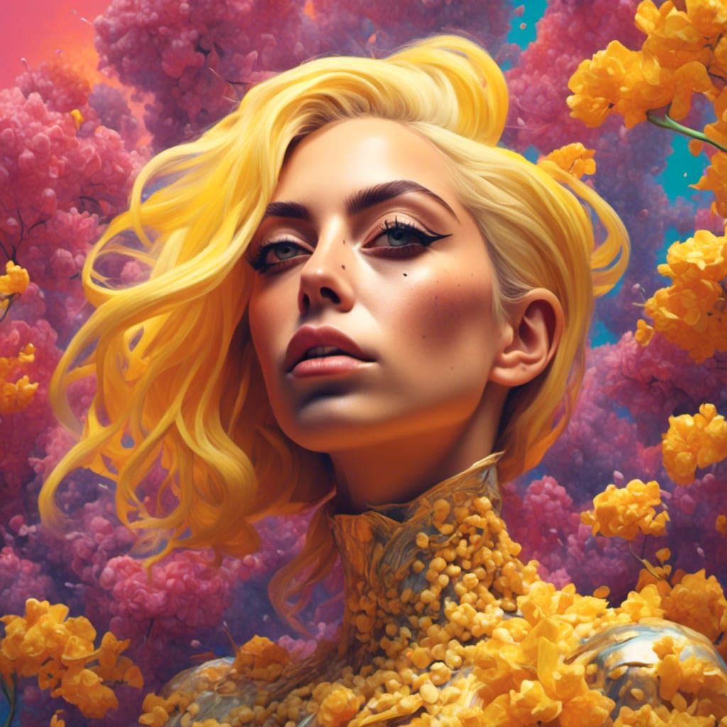 Lady Gaga Portrait in Desert Sunrise, Hyperdetailed Art