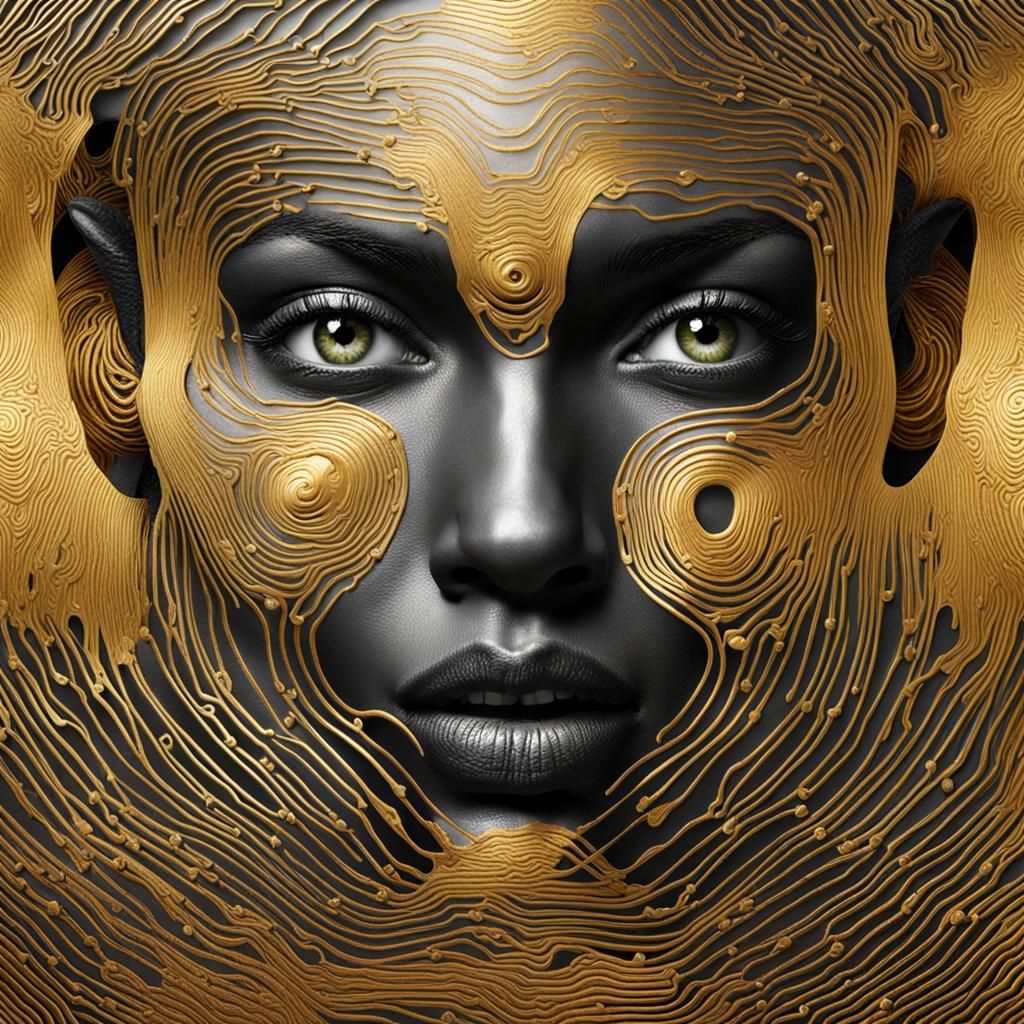 Fractal Faces in Ivory and Gold