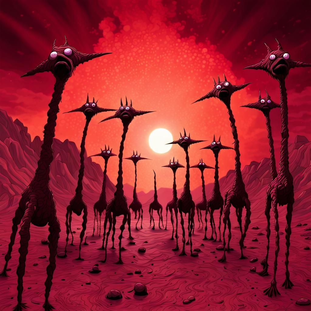 Surreal Sci-Fi Horror Landscape with Seven Suns