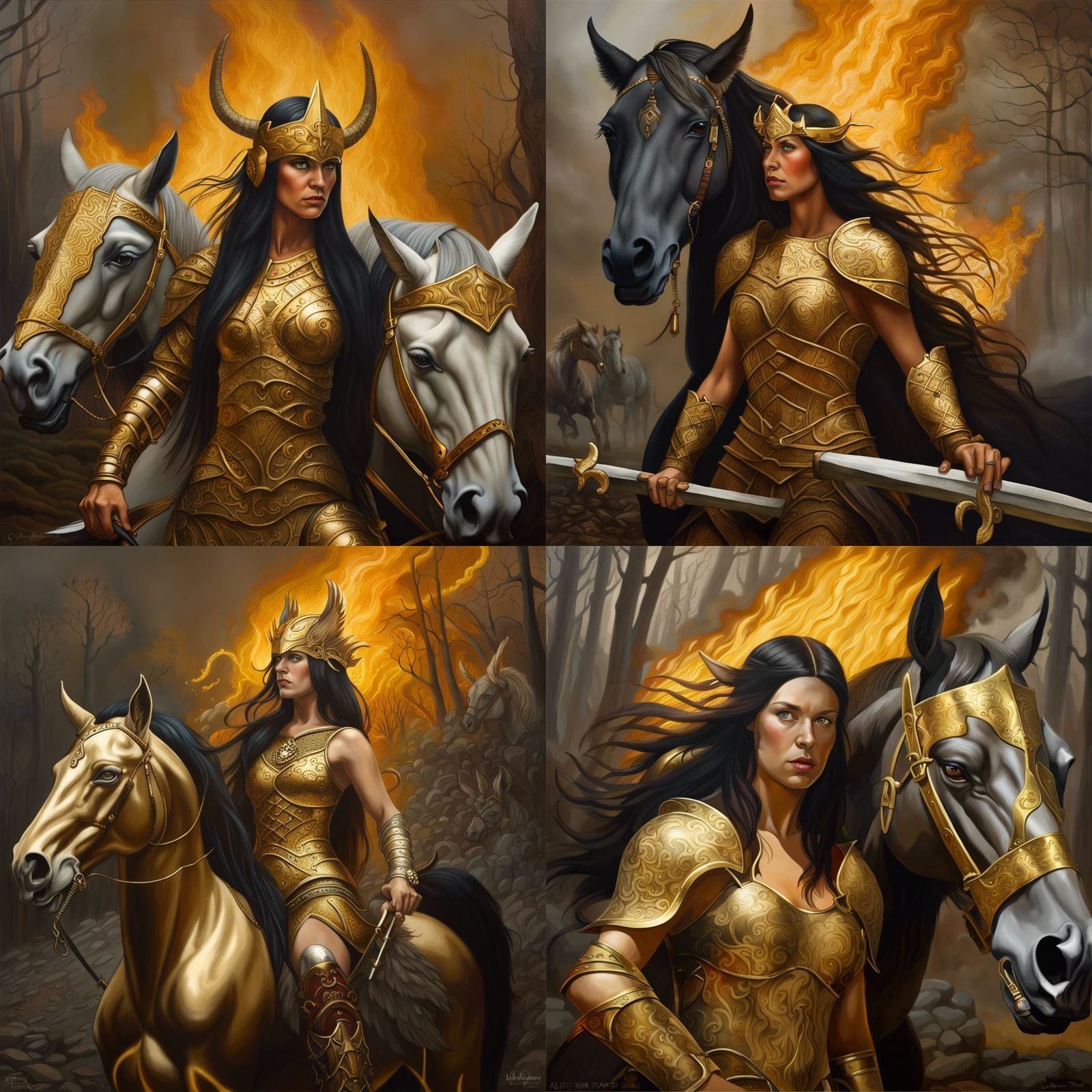 Norse Goddess in Burning Forest, Dark Fantasy Art