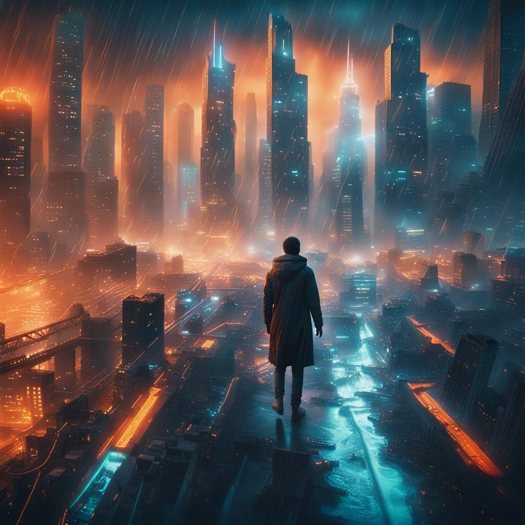 Futuristic Cityscape Battered by Epic Wind Event