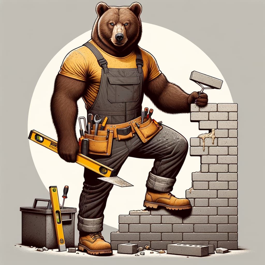 Hyperrealistic Brown Bear Bricklayer Mascot