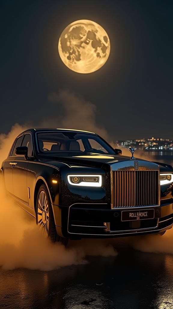Rolls-Royce Phantom at Night in Hyperrealism Style