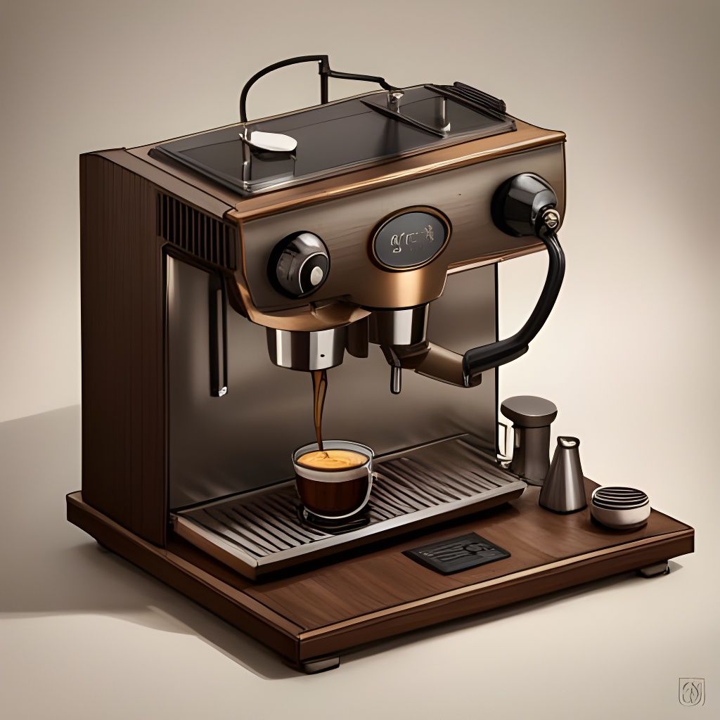 Detailed Coffee Machine with Steam, Digital Illustration