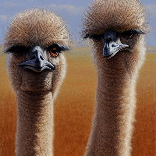 Two-Headed Ostrich Army in Oil Painting Style