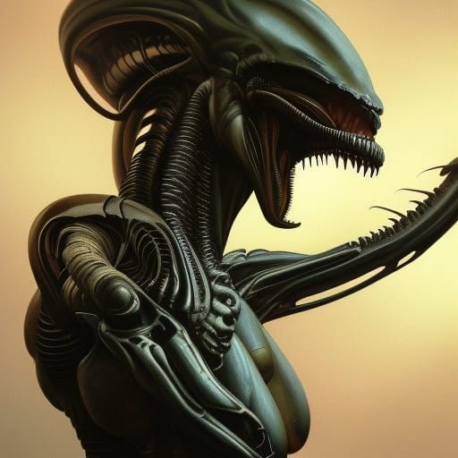 Detailed Xenomorph Portrait in Art Nouveau Style