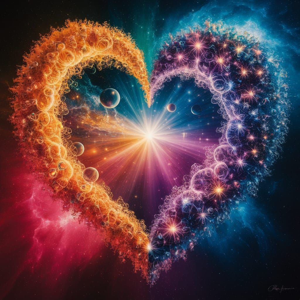 Cosmic Love: Intricate Oil Painting in Hyperrealistic Surrea...