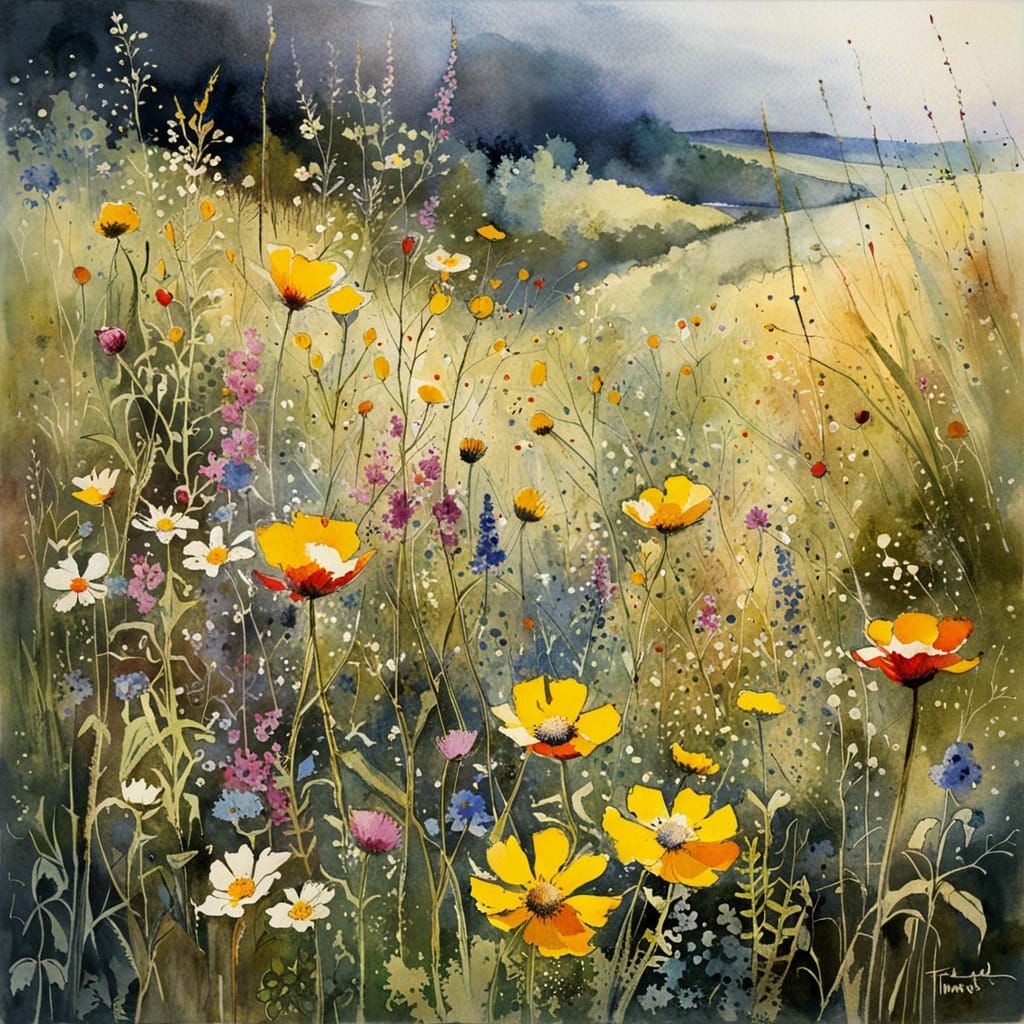 Intricate Wildflower Watercolor Painting