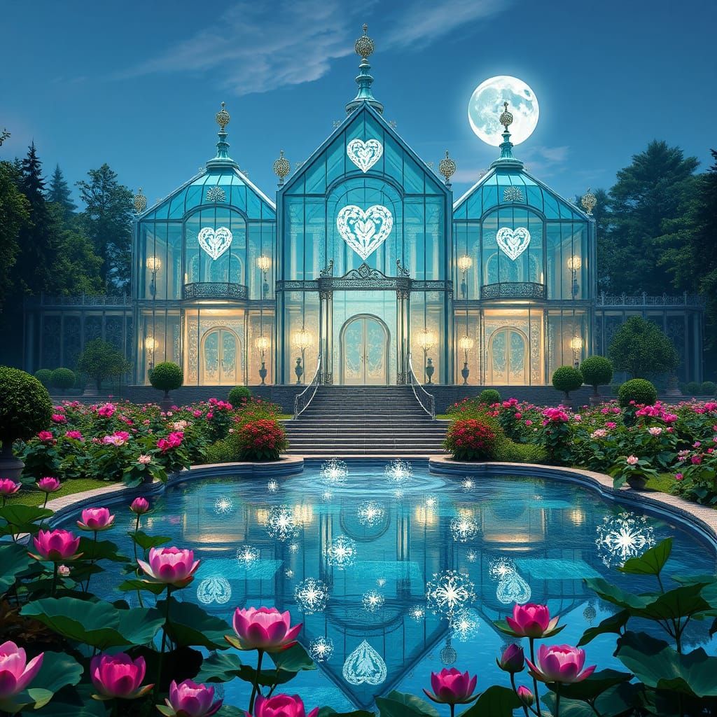 Majestic Crystal Palace in Lush Garden Setting