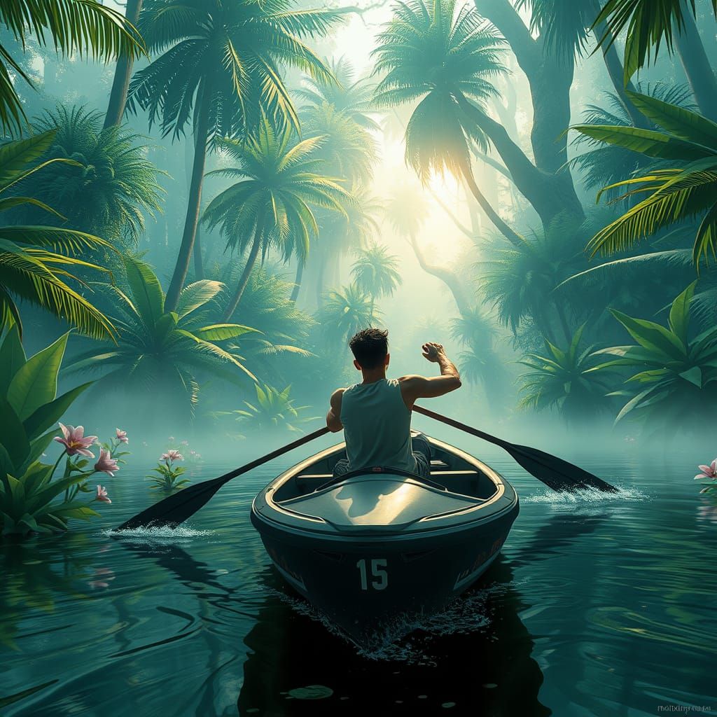 Amazon Rainforest Canoe Trip in Anime Style