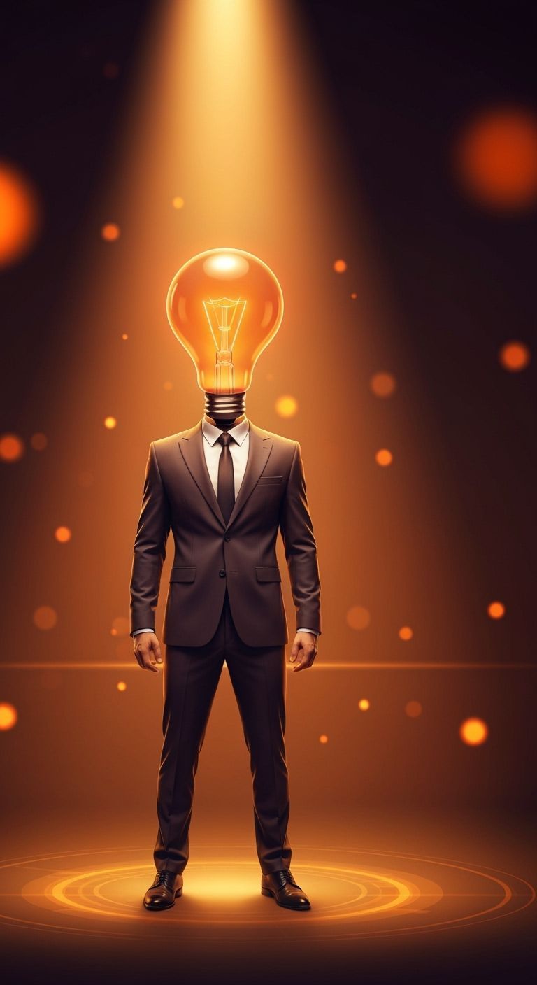 Man With Light Bulb Head in Spotlight