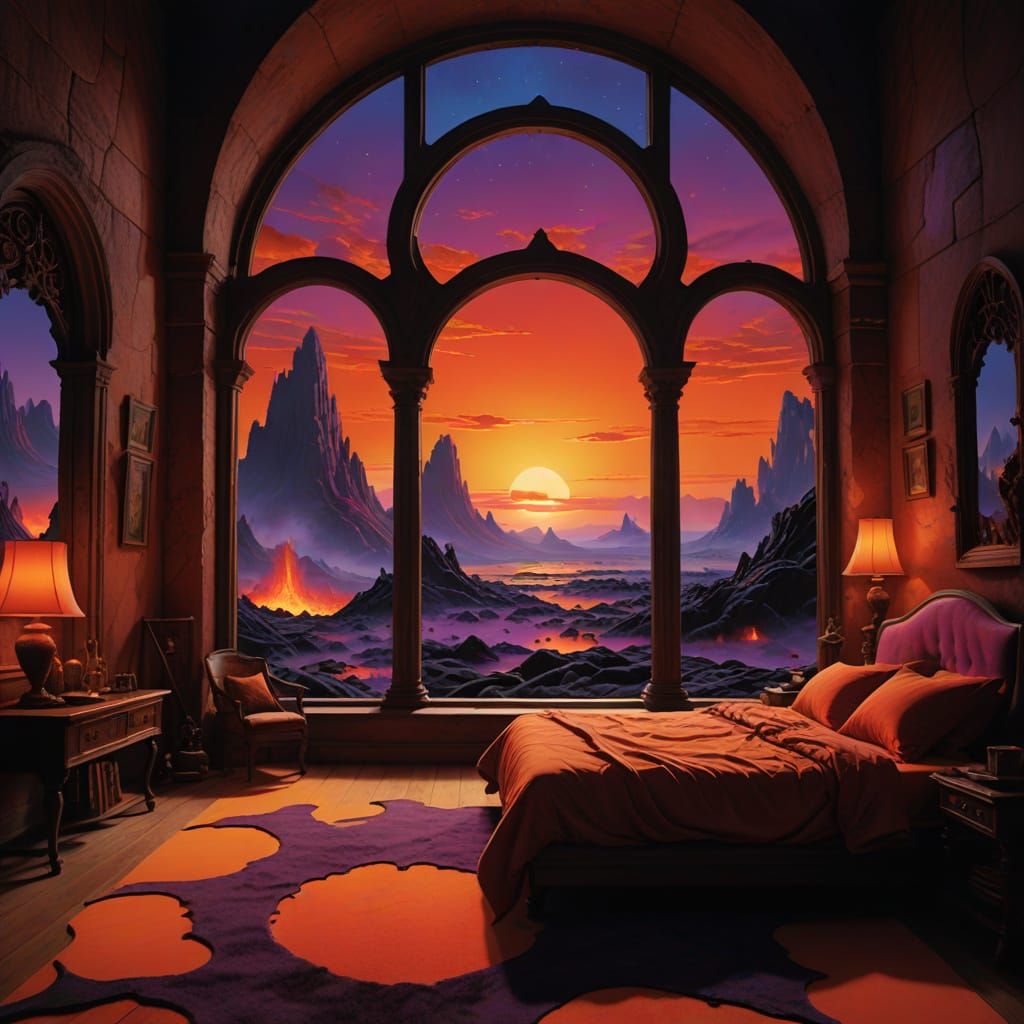 Luxurious Sunset Oasis with Waterbed and Lava Lamp