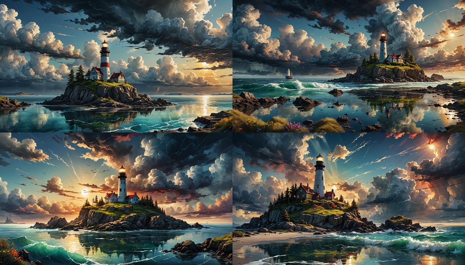 Lighthouse on Peninsula in Alcohol Ink Painting