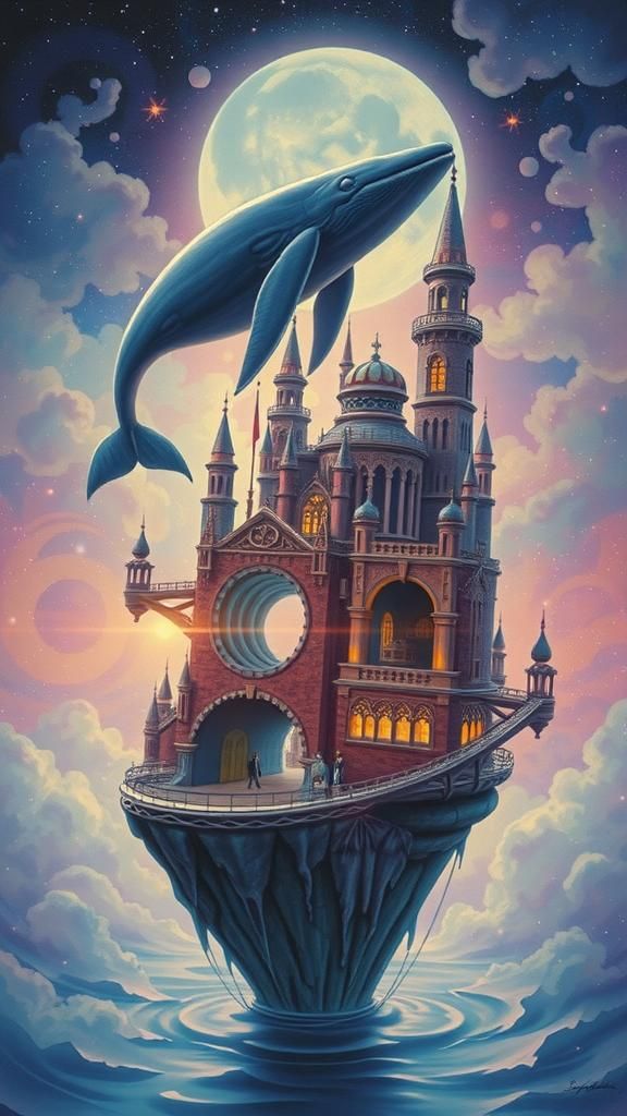 Dreamlike City Suspended in Air with Giant Whale