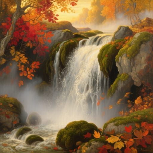 Armenian Autumn Waterfall Oil Painting