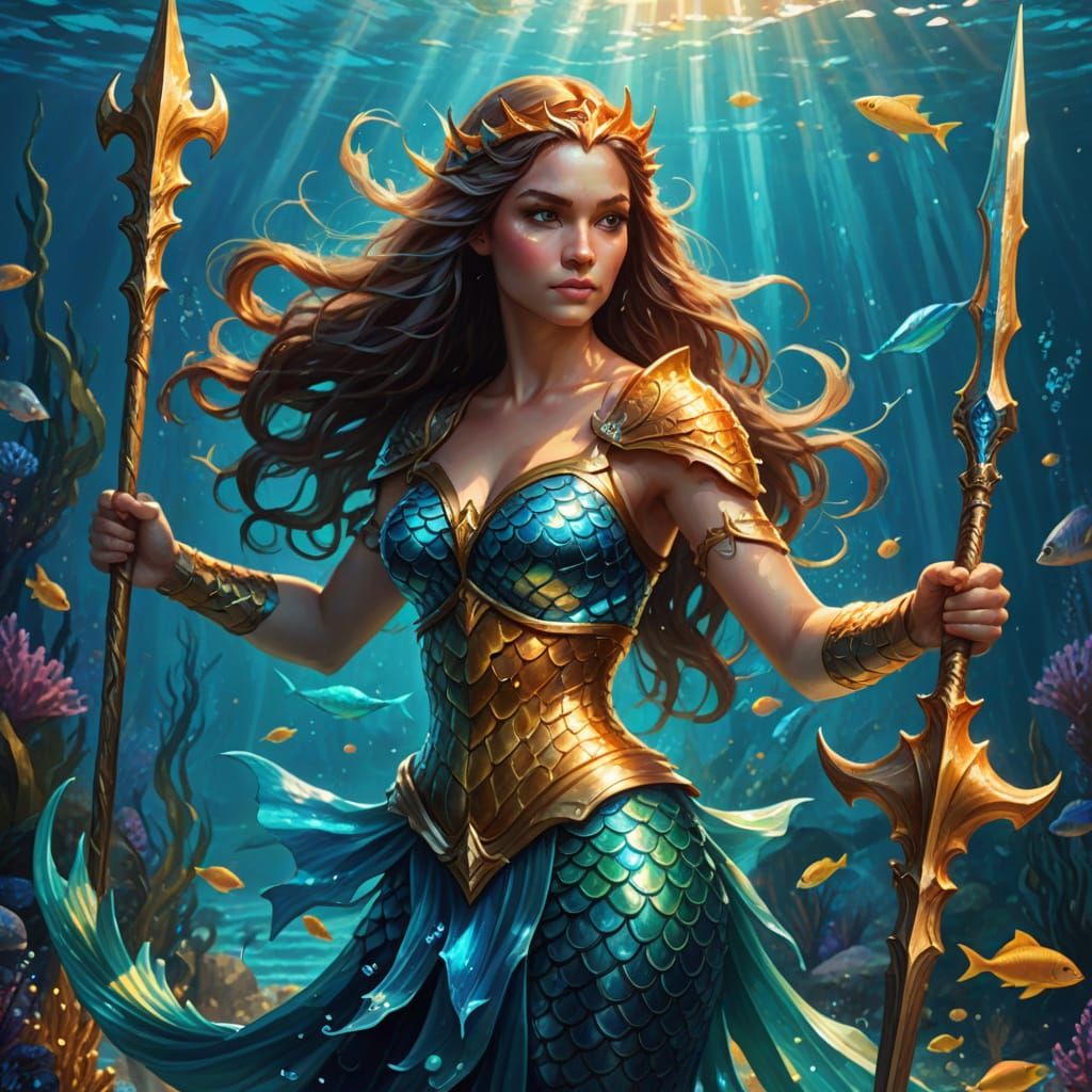 Mermaid Warrior in Underwater Kingdom