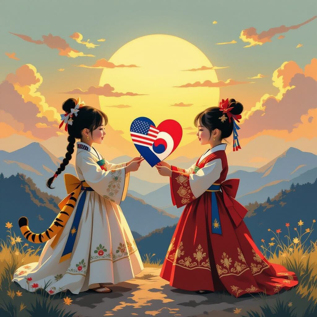 Princesses Unite US and Korean Flags in Heart Shape