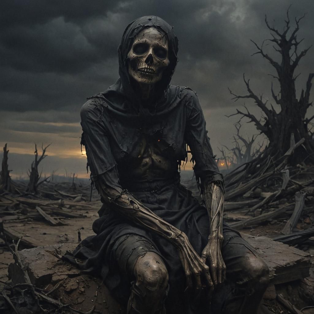 Tormented Figure in Ruined Landscape: Dark Surrealism