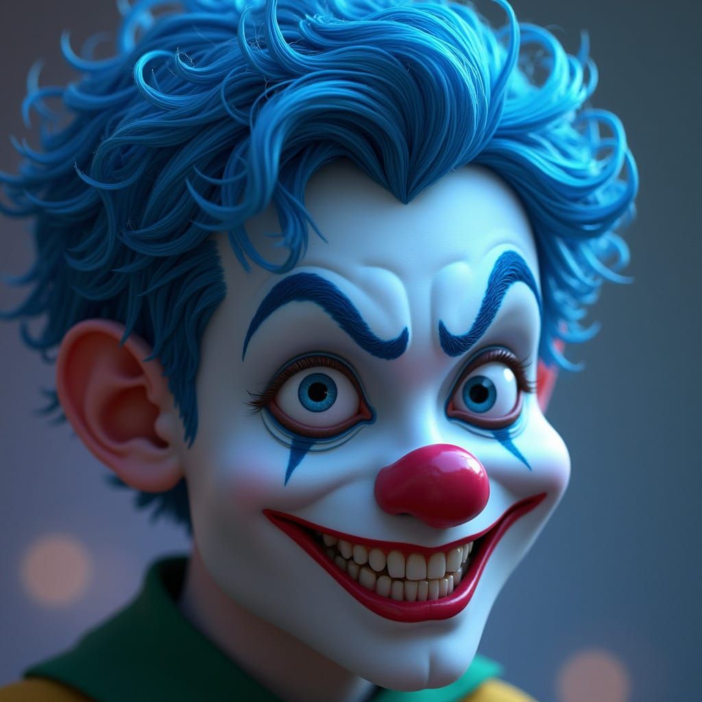 Vibrant Clown Face with Menacing, Joker-esque Smile