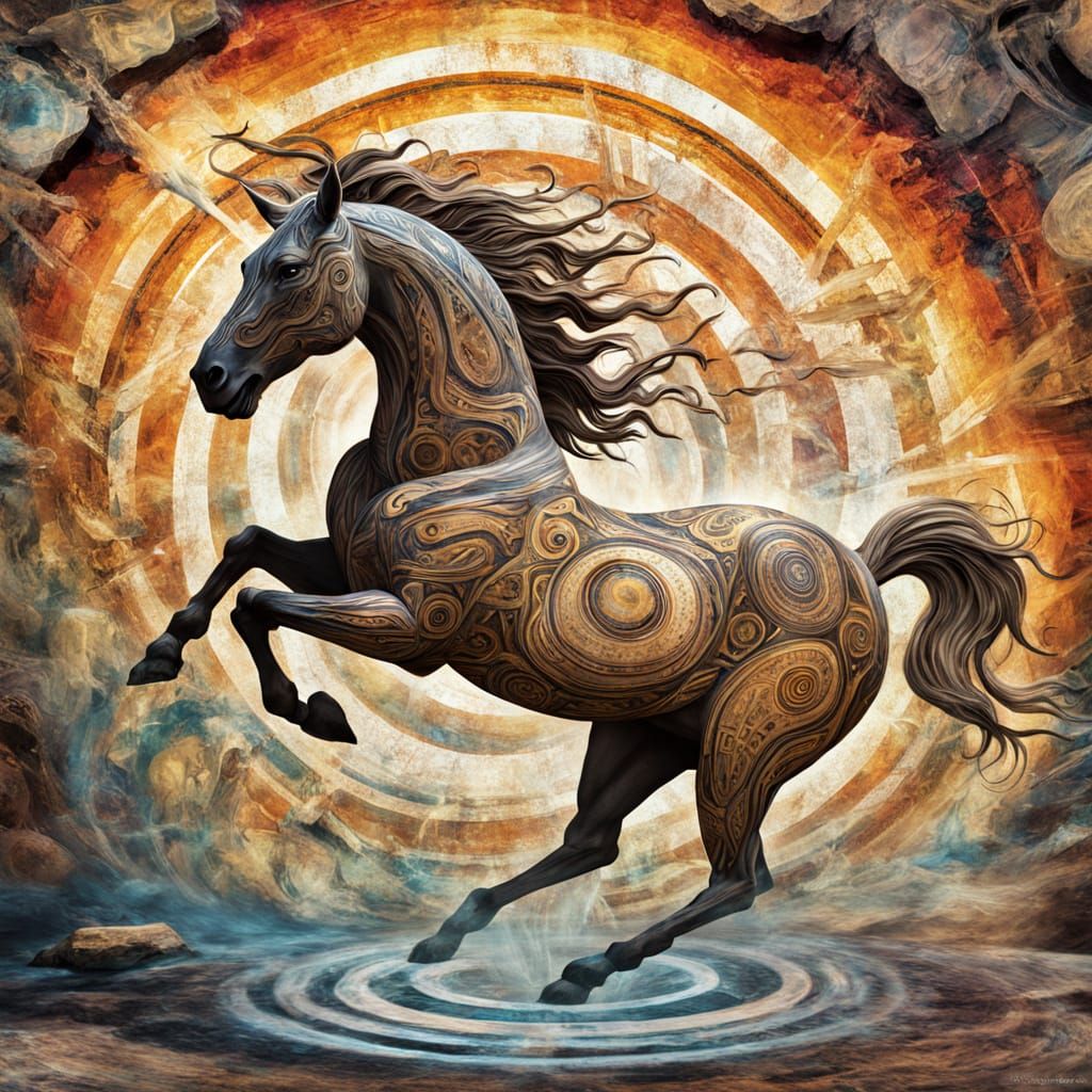 Gilded Centaur Speeding Through Psychedelic Vortexes