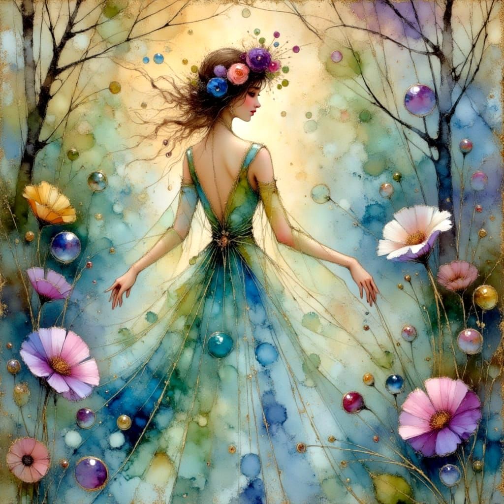 Art Nouveau Bubbles with Lady of the Lake