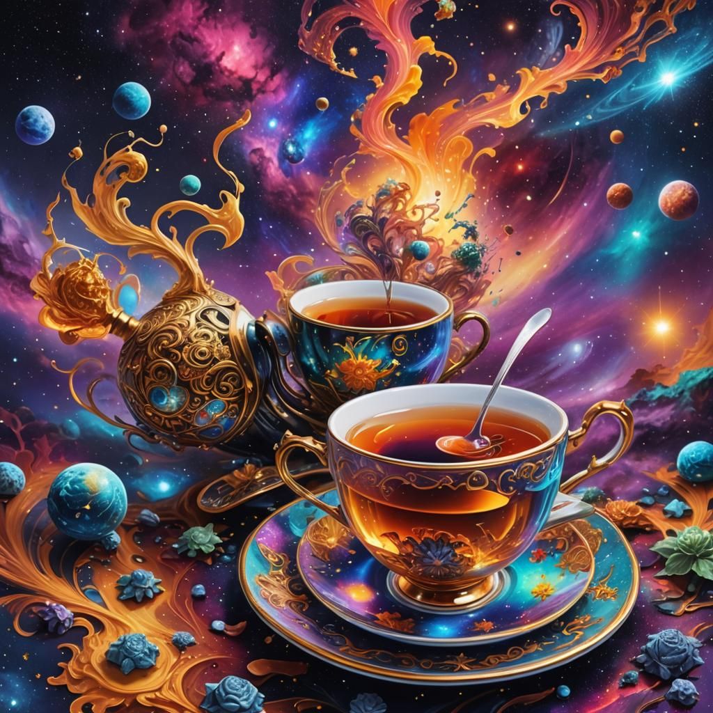 Galactic Tea Cup in Hyperrealistic Style