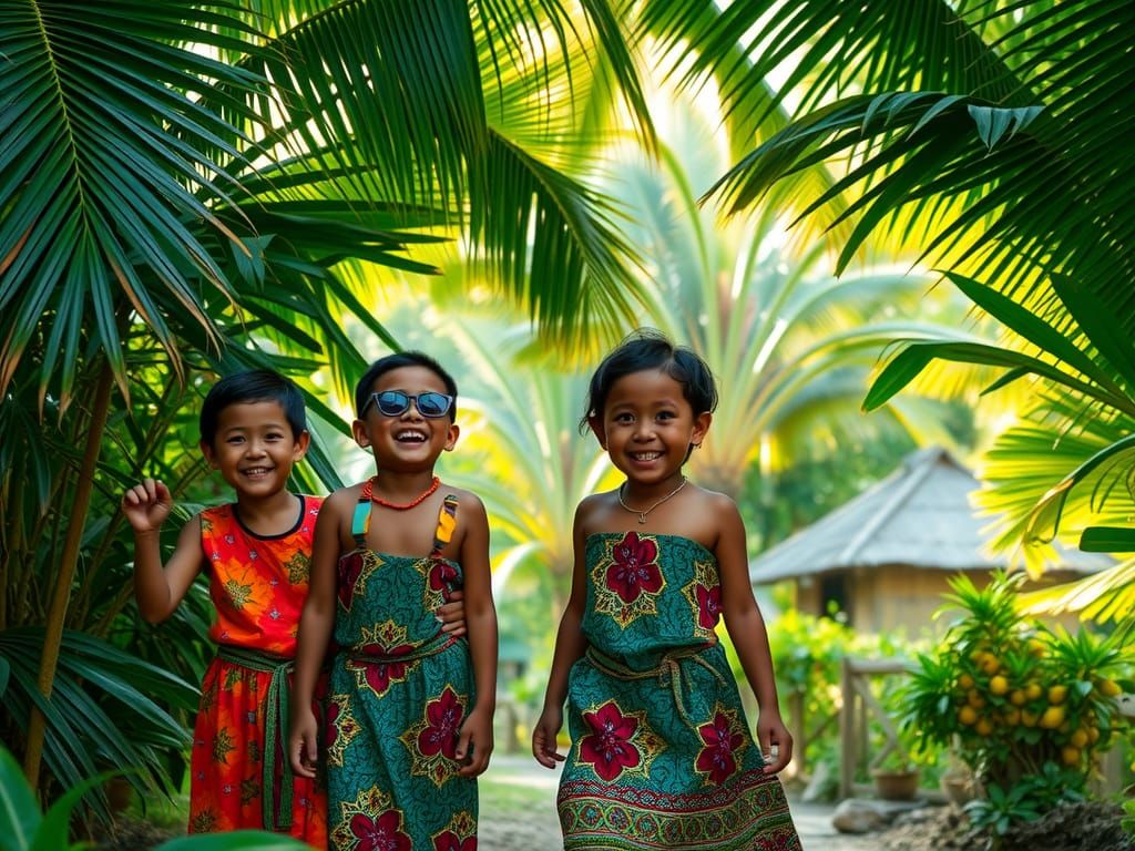 Children Playing in Tropical Indonesian Paradise