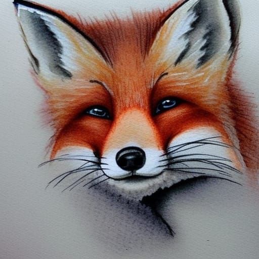 Detailed Watercolor Fox Portrait with Delicate Smudging