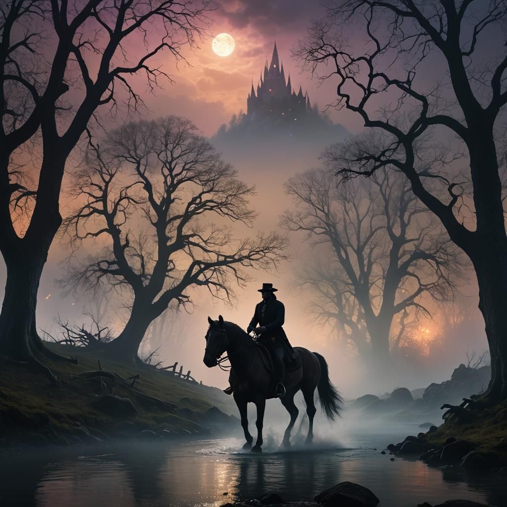 Ichabod Crane in Sleepy Hollow Landscape