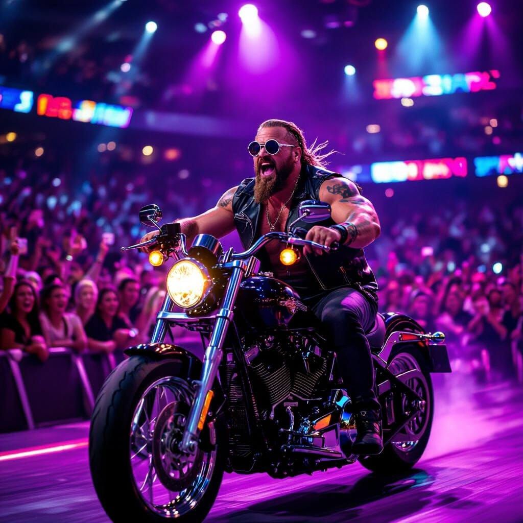 Wrestler's Dramatic Entrance in Purple Arena Lights