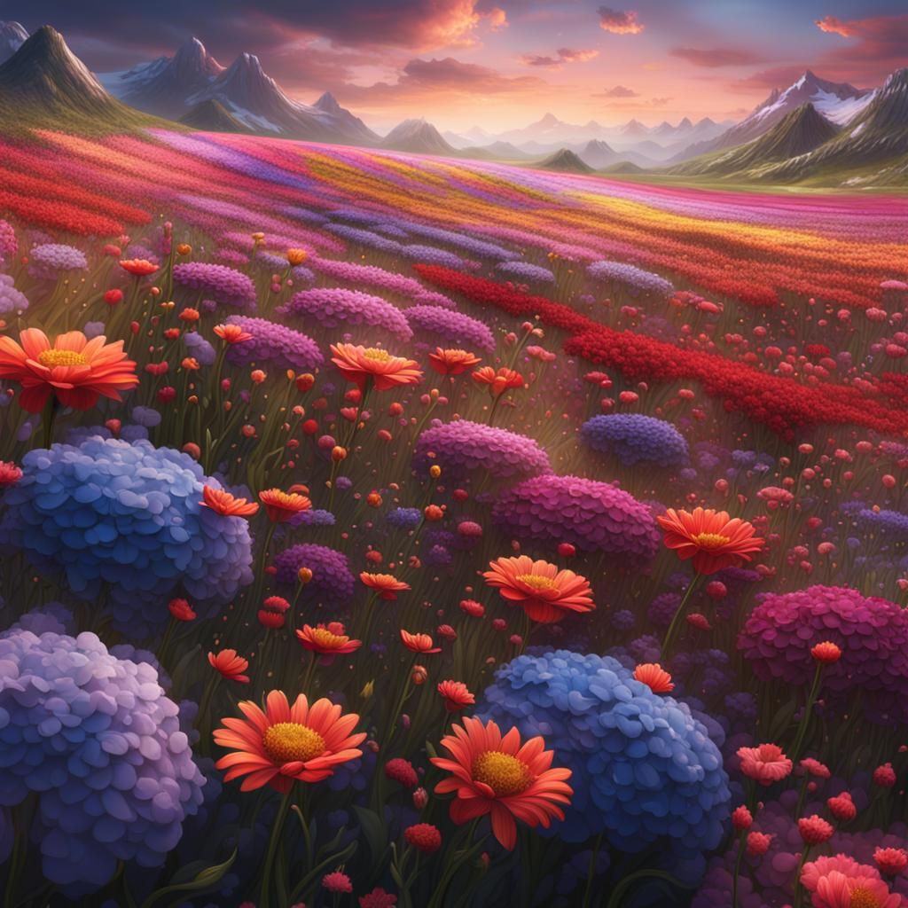 Blooming Flower Field: Detailed Matte Painting