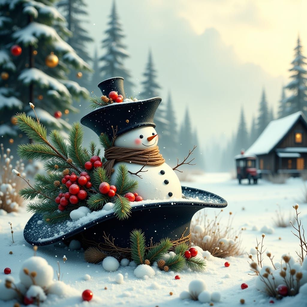 Whimsical Christmas Centerpiece in Romantic Illustration Sty...