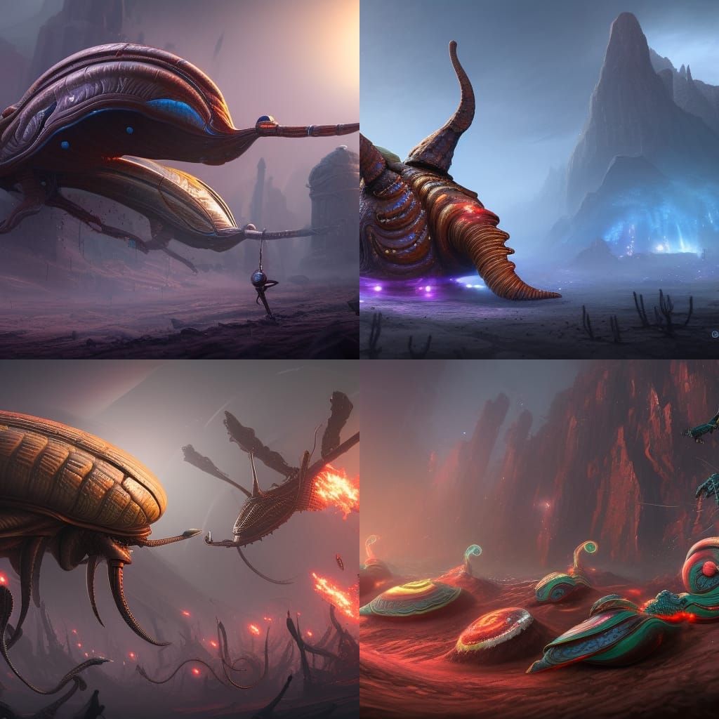 Alien Snail Kardashev Battle: Detailed Matte Painting