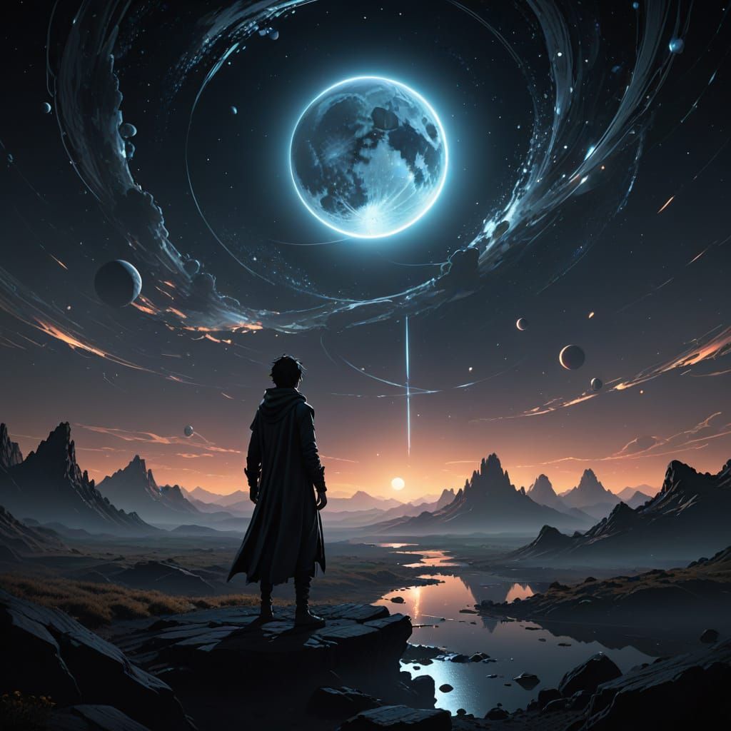 3D Anime Art of Regretful Figure in Ethereal Landscape