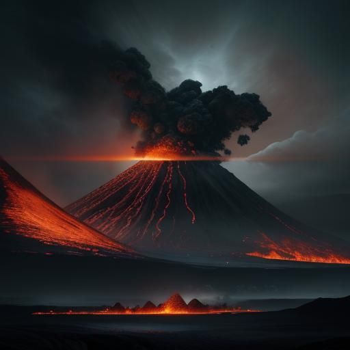 Eruption of Black Lava in Mystical Indian Landscape