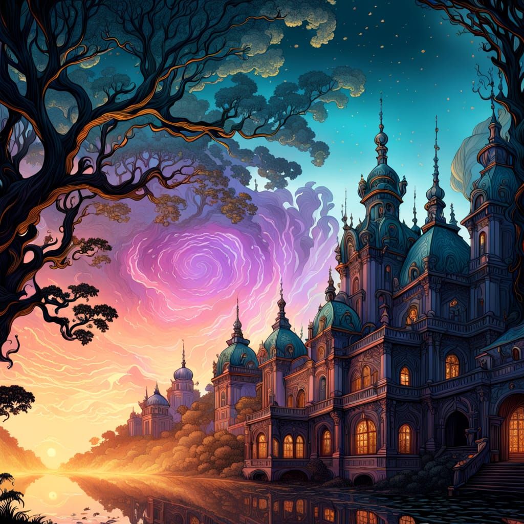 Ornate Rococo Palace in Matte Painting Style