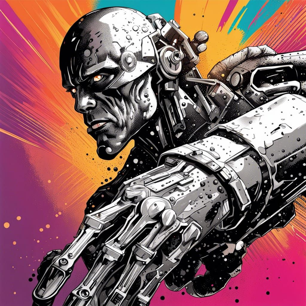 Cybernetic Arm Cannon in Graphic Novel Style