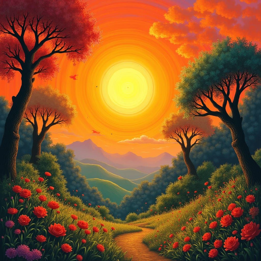 Fairycore Scene at Sunset in Fauvist Style