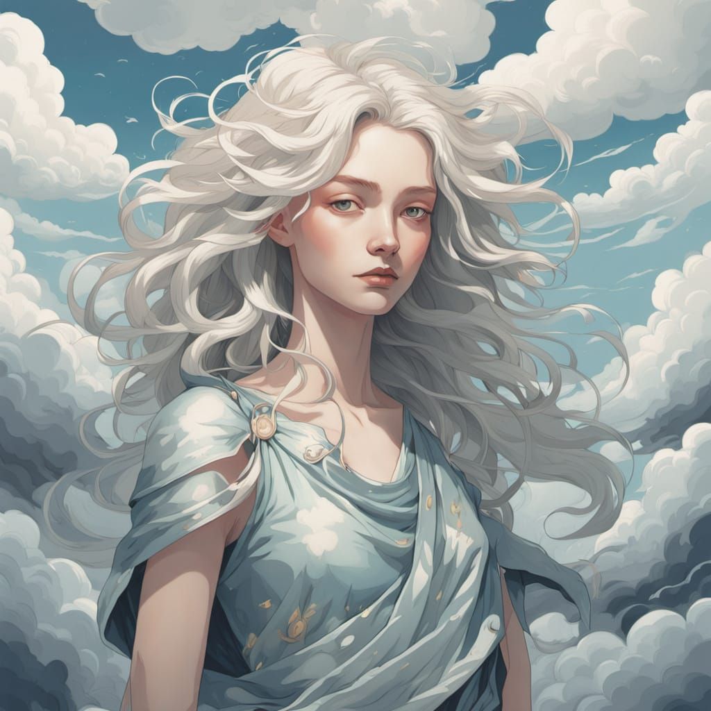 Whimsical Goddess Among the Clouds