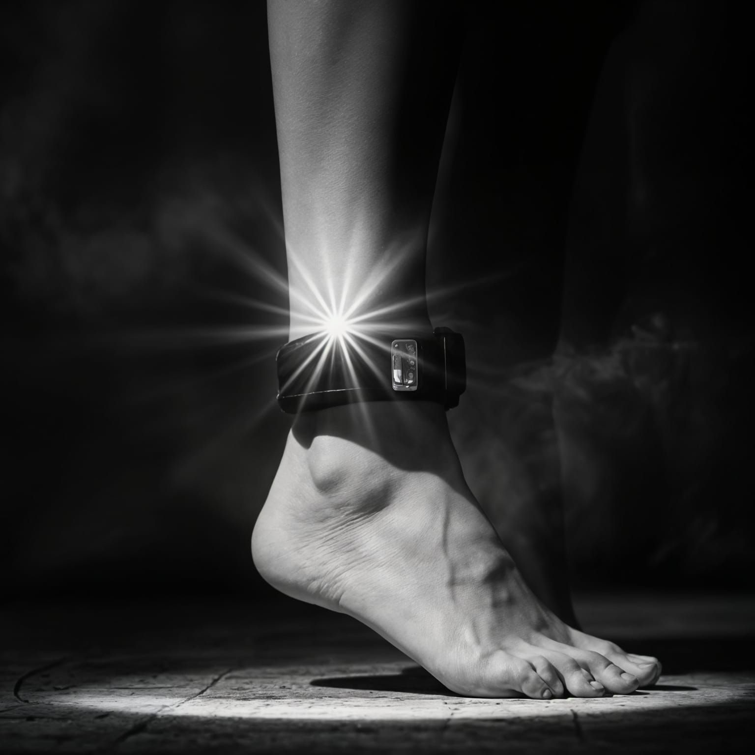 Electronic Ankle Monitor in Moody Film Noir Style