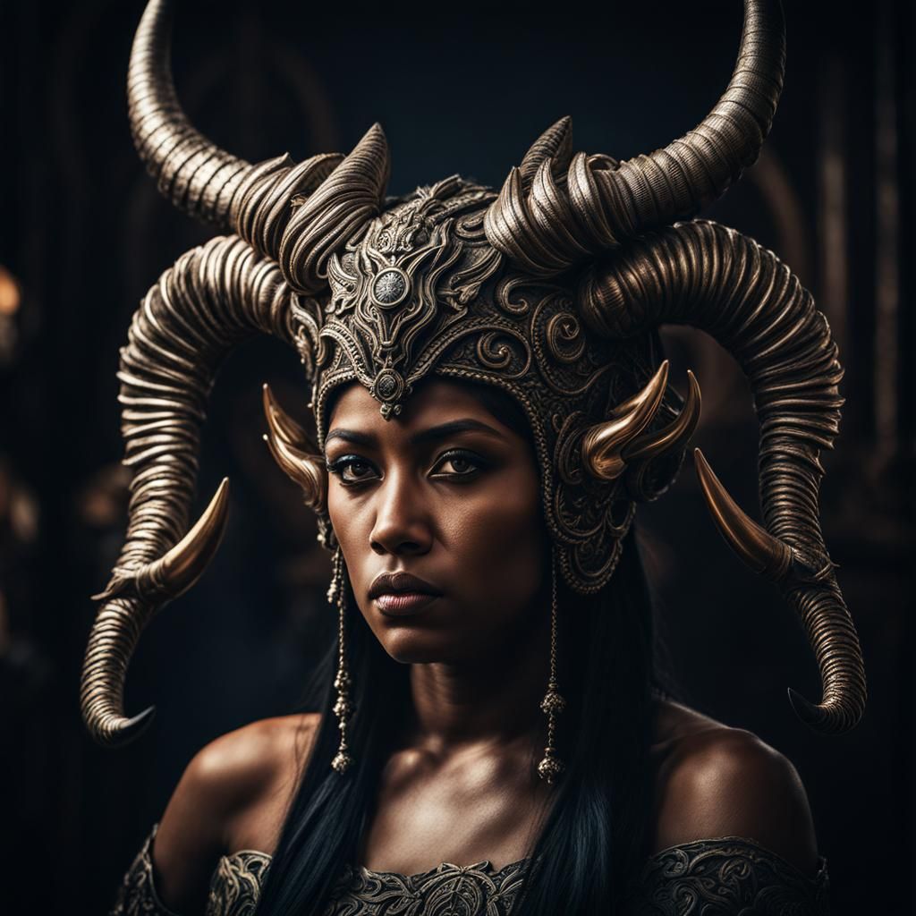 Hyperrealistic Demon with Ram Horns in High Definition