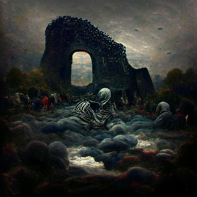 Haunting Ruins of Oblivion in Dark Horror Style