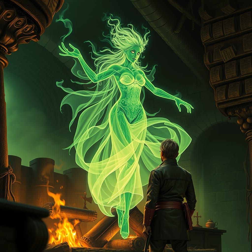 Ethereal Green Flame Lady Appears in Dungeon